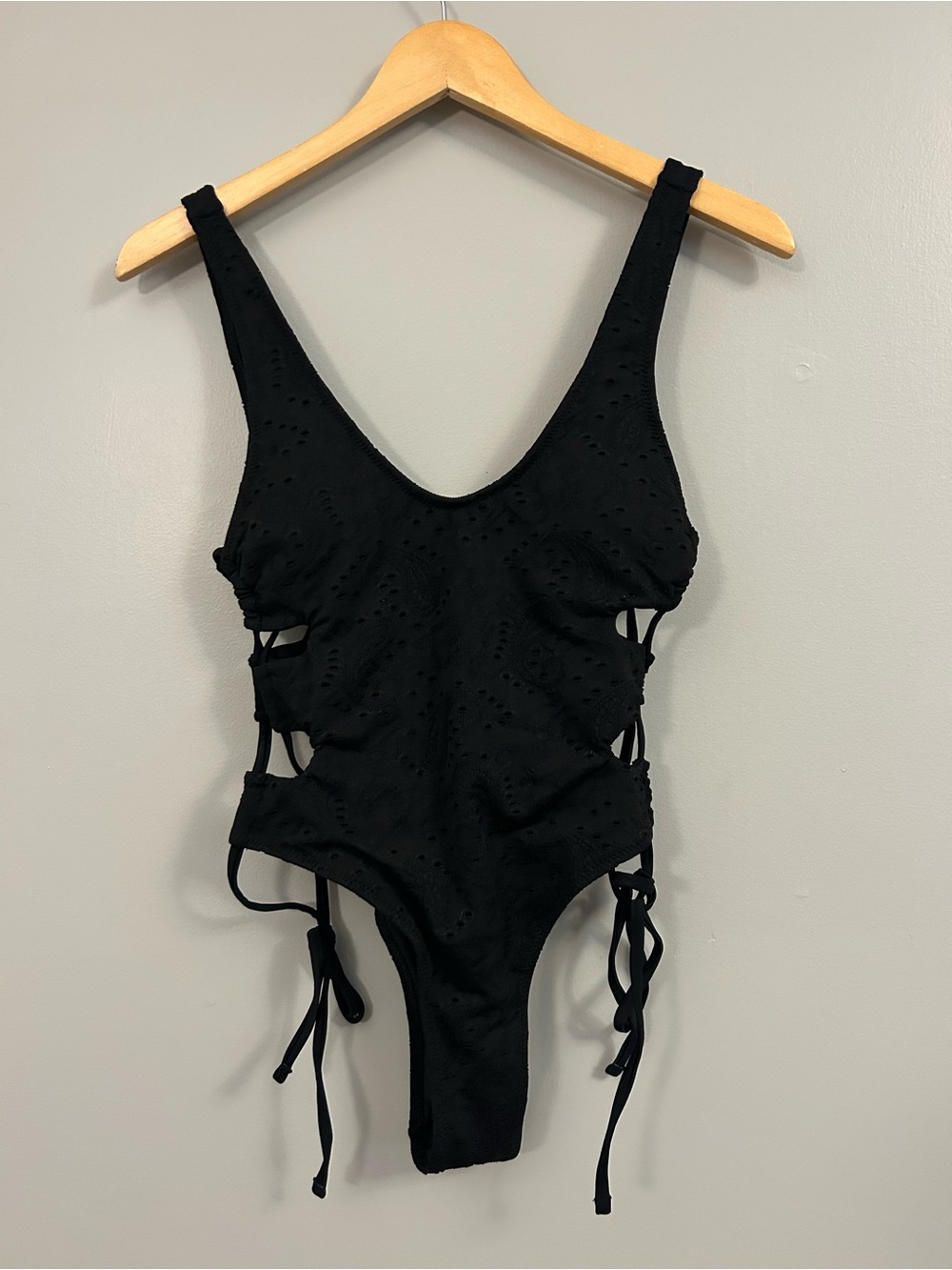 Seamolly Black Lace Detail Cut Out Sides One-Piece Swimsuit NWT Medium